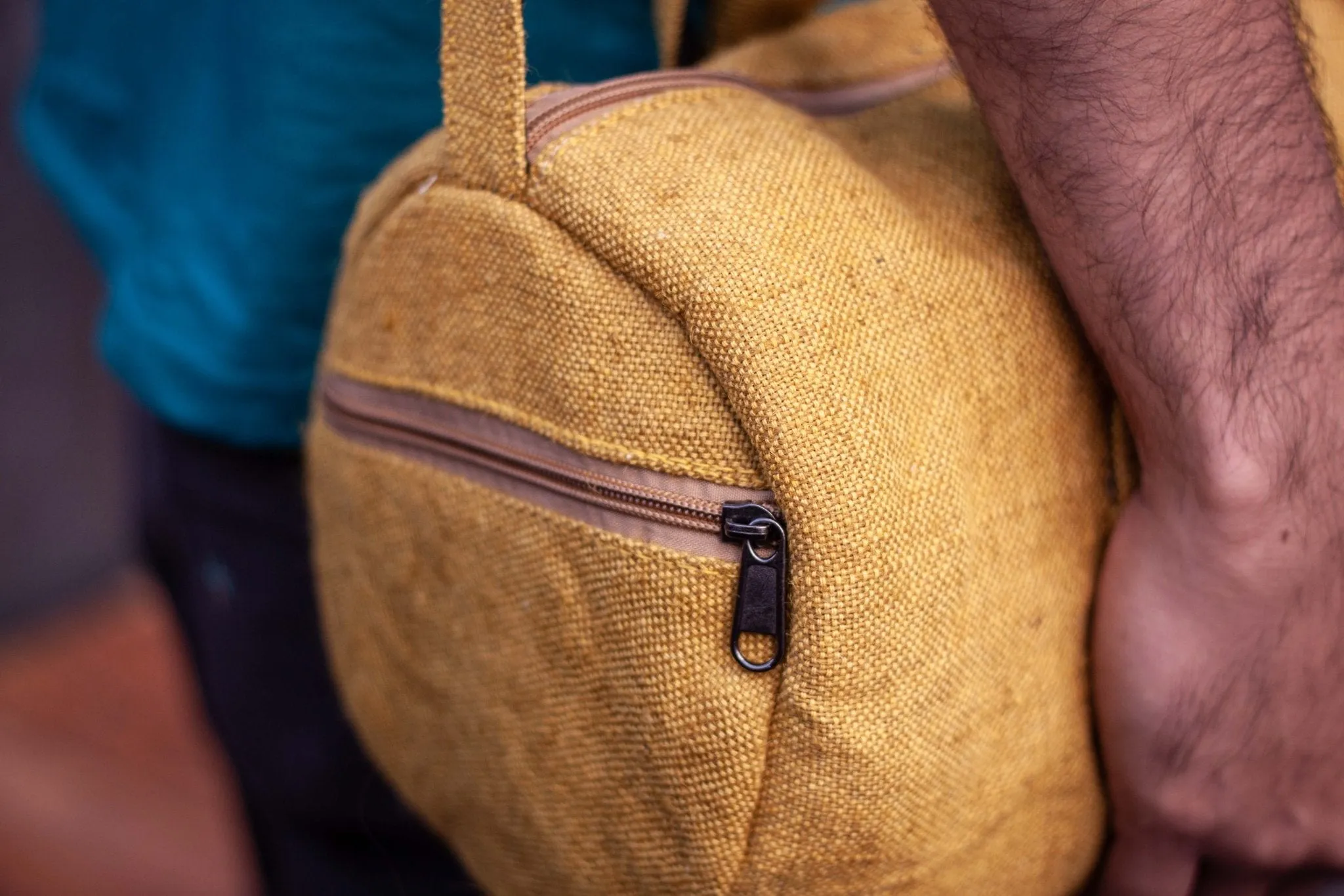 Yellow Handmade Hemp Duffel Bag