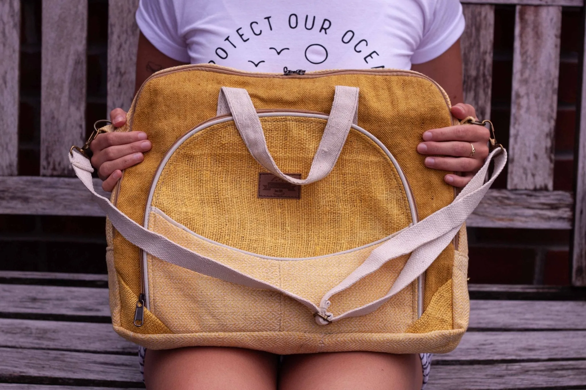 Yellow Hemp Laptop Bag || Handmade || Sustainable Organic Line