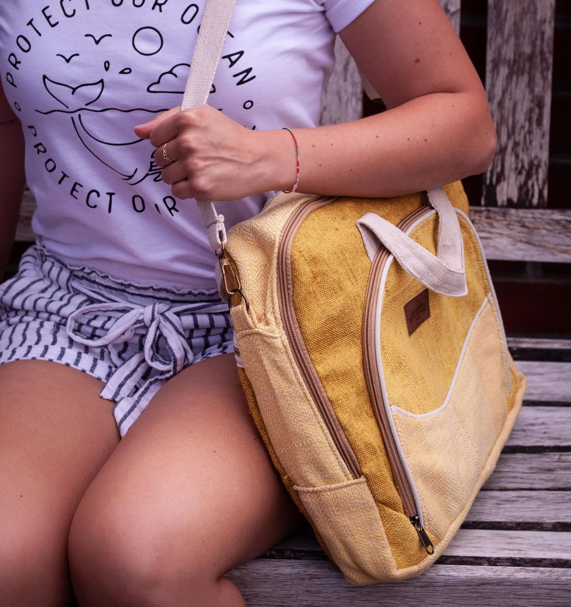 Yellow Hemp Laptop Bag || Handmade || Sustainable Organic Line